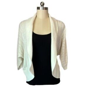 Loft Ivory Cream Open Front Shawl Neck 3/4 Sleeve Cropped Cardigan Sweater NWOT